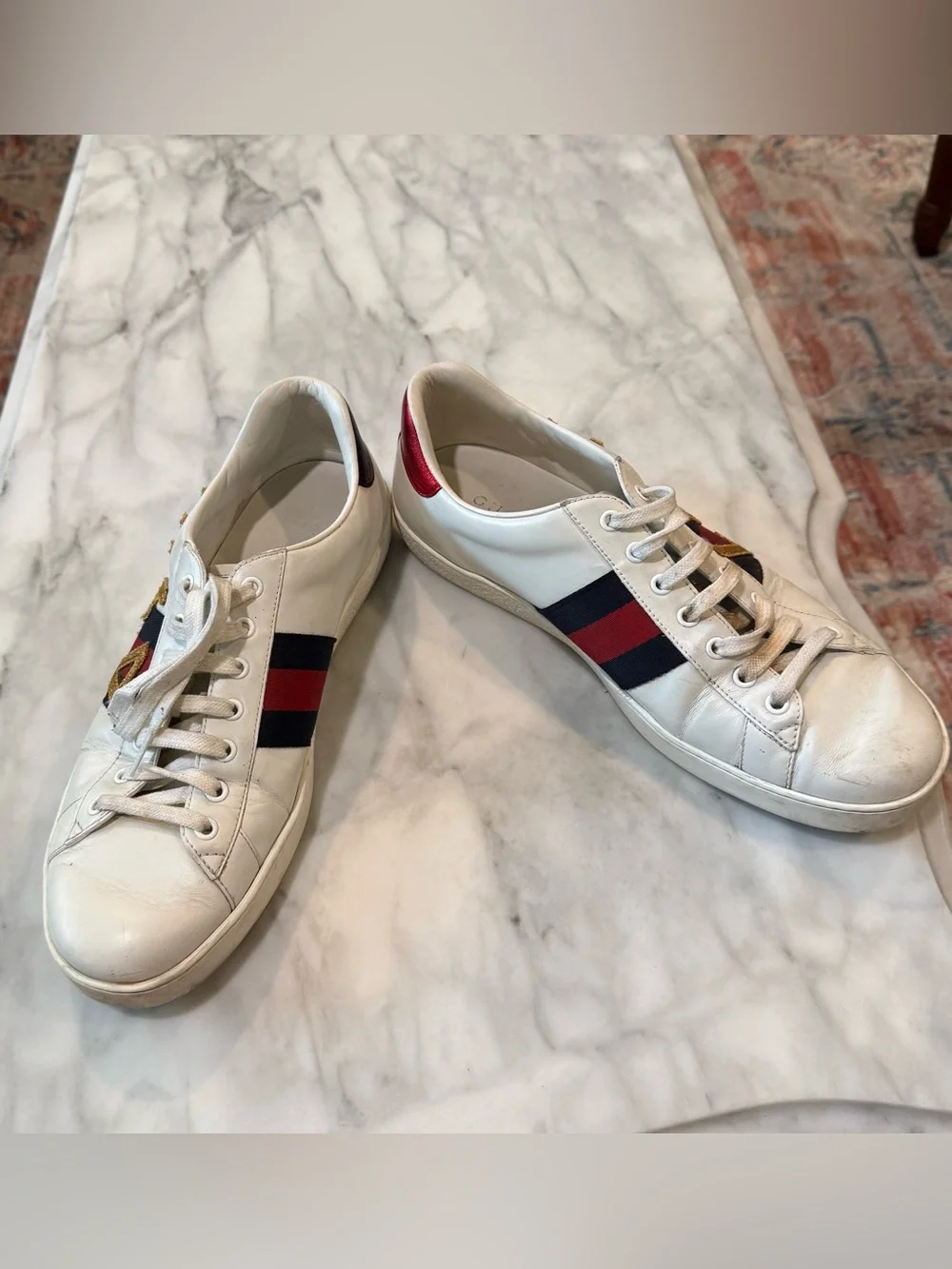 Gucci Ace LOVED Leather Sneakers Men’s US 10 White Web Stripe Made In Italy